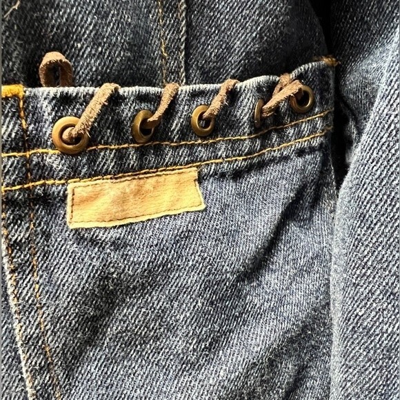 Vintage Lighthouse Jean Jacket Leather Lace up on arms sides pockets and neck. - Picture 9 of 16